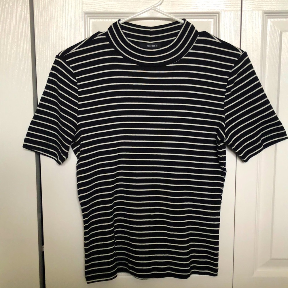 Striped Mock Neck Tee Shirt